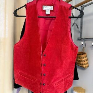 Red Genuine Leather Shell Velvet Vest by Variations